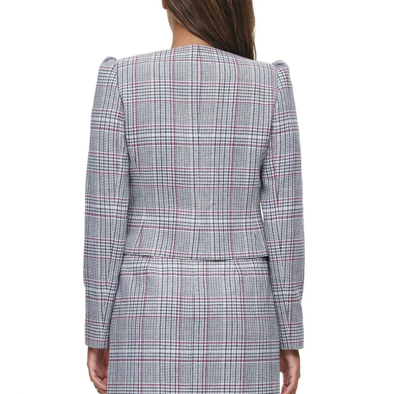Calvin Klein Women's X-Fit Plaid Cropped Blazer Jacket