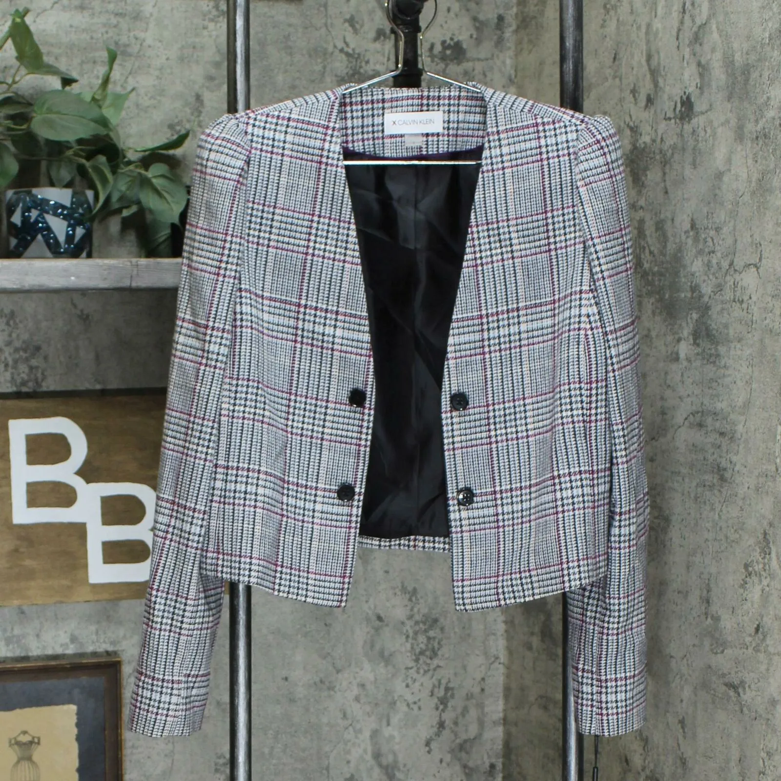 Calvin Klein Women's X-Fit Plaid Cropped Blazer Jacket