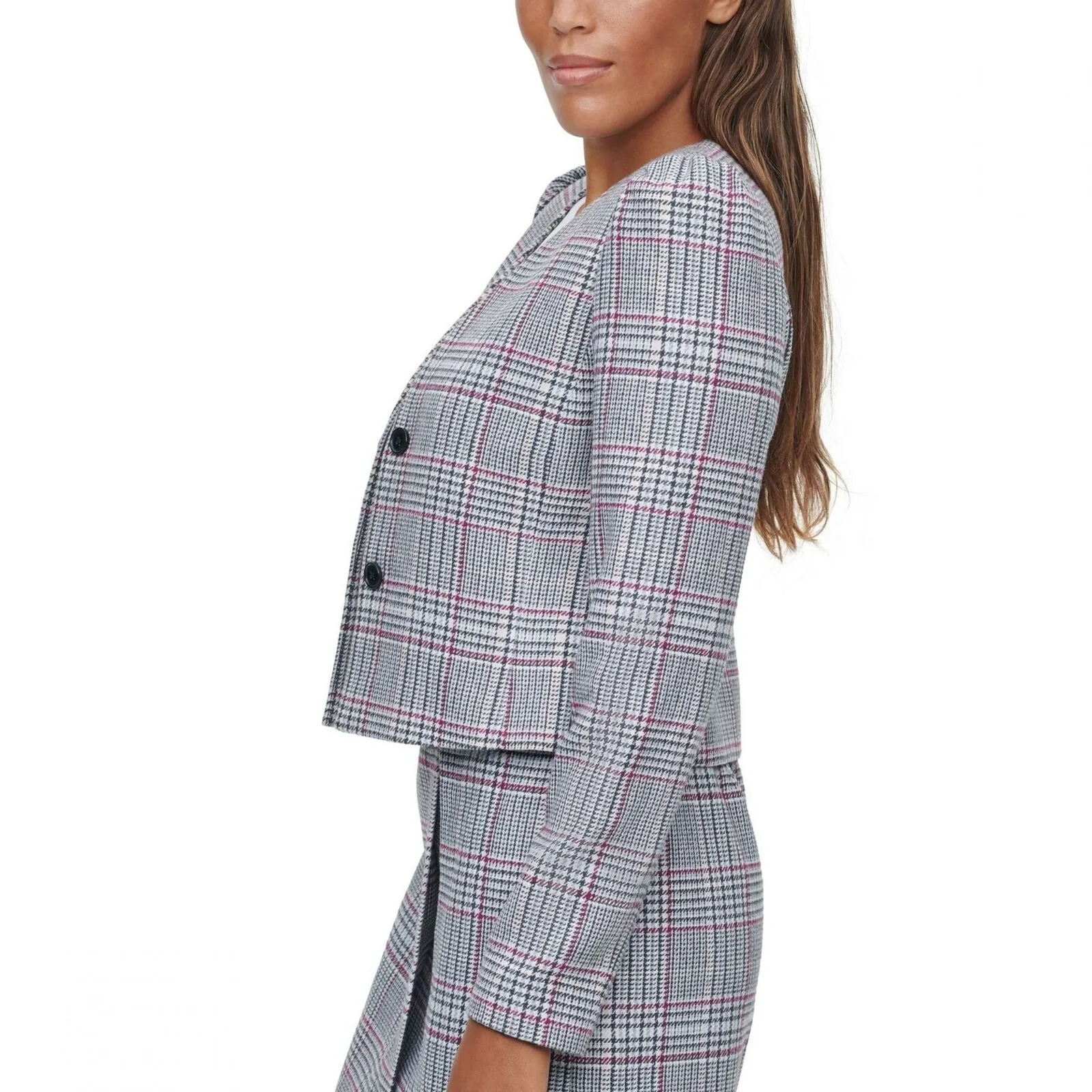 Calvin Klein Women's X-Fit Plaid Cropped Blazer Jacket