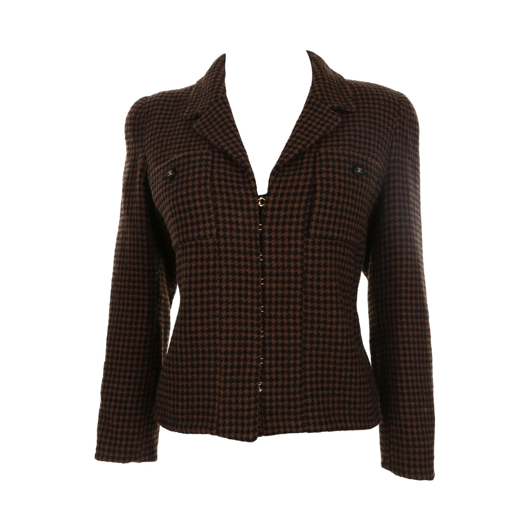 Chanel Brown Plaid Wool Blazer