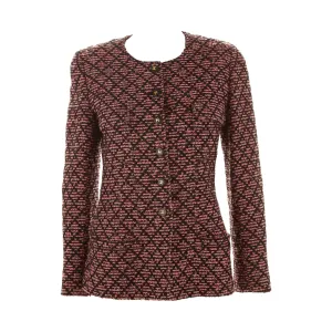 Chanel Pink Plaid Logo Button Blazer