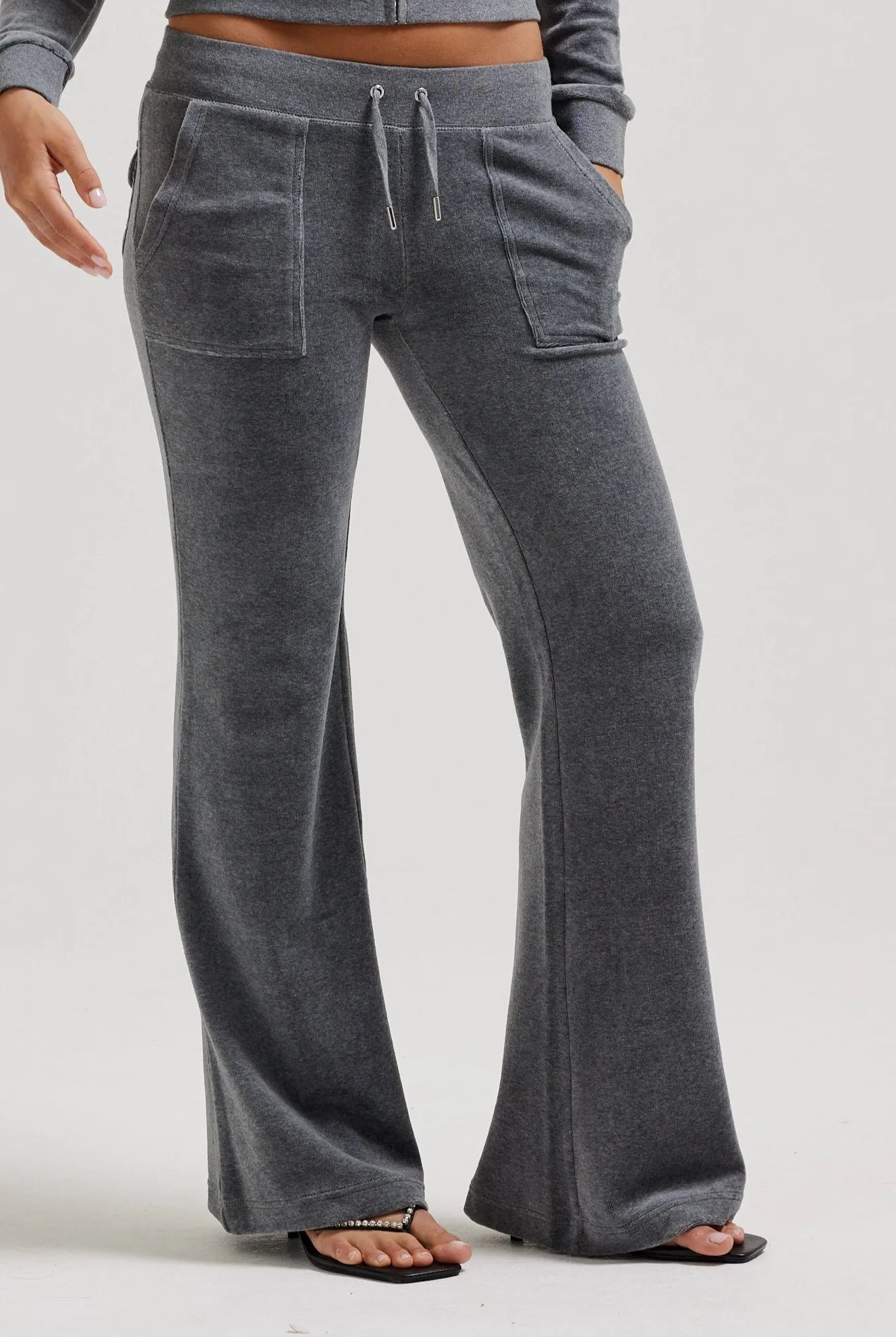 CHARCOAL MARL LOW RISE FLARE COTTON VELOUR TRACK PANT