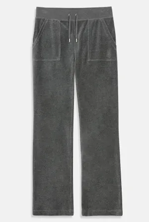 CHARCOAL MARL LOW RISE FLARE COTTON VELOUR TRACK PANT