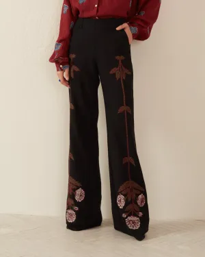 Charlie Black Bloom Embroidered Pant
