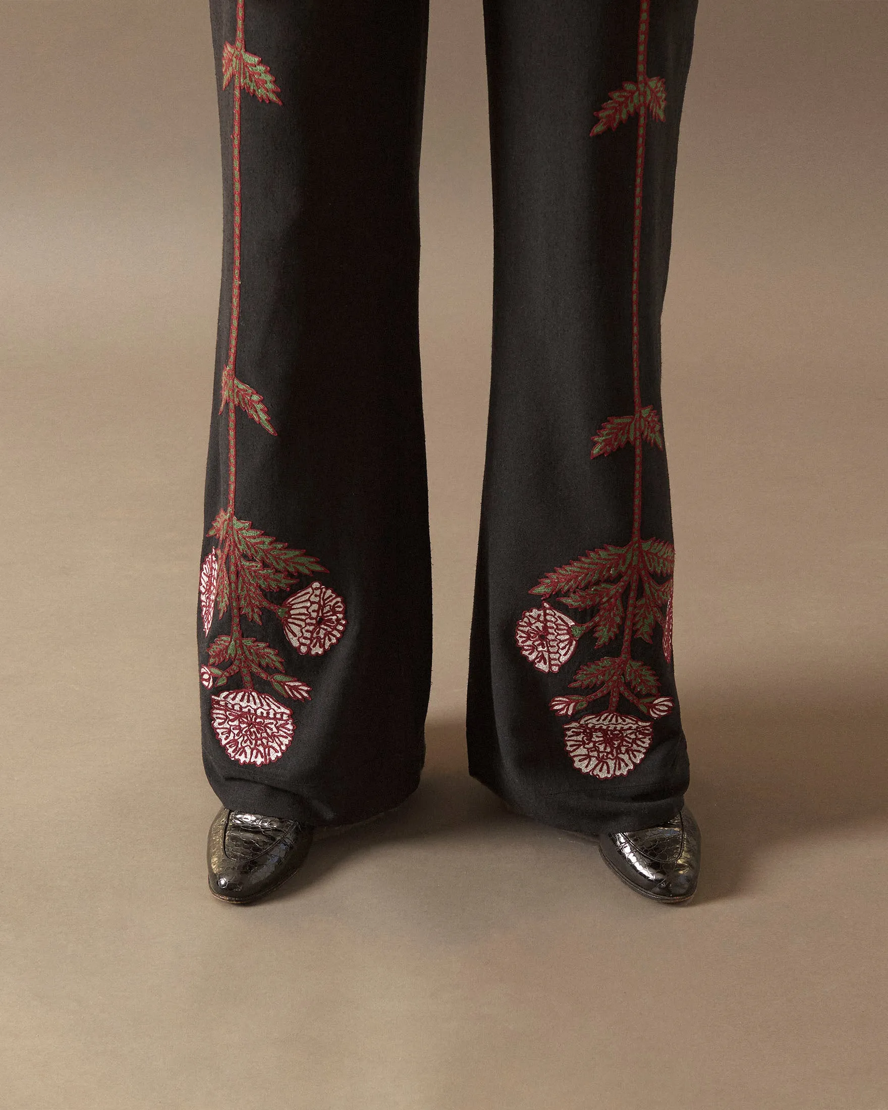 Charlie Black Bloom Embroidered Pant