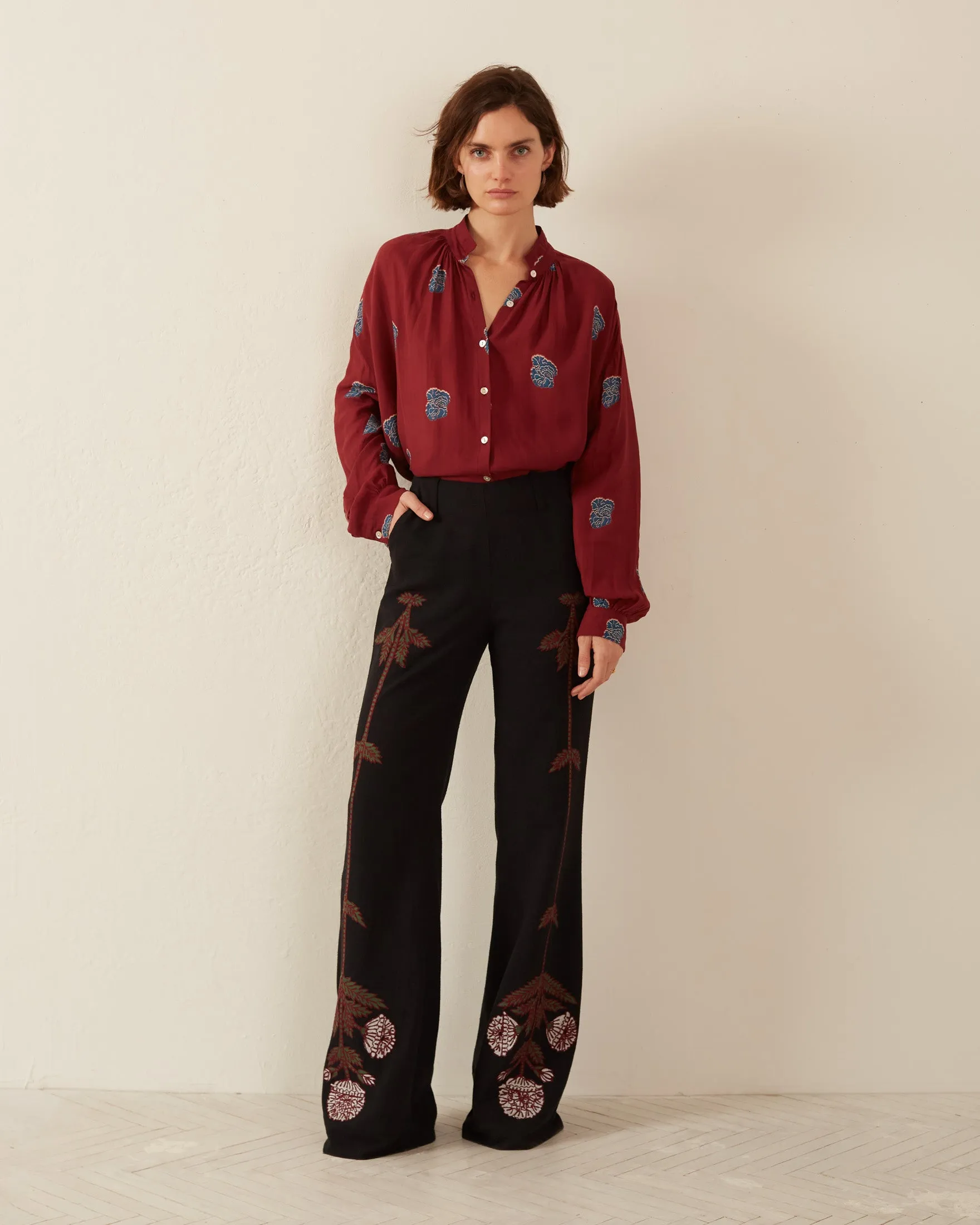 Charlie Black Bloom Embroidered Pant
