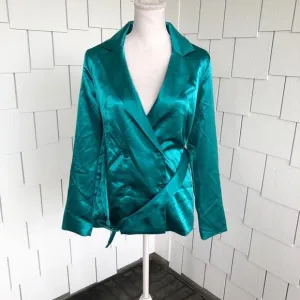 Charlie Holiday Women's Green Satin Belted Double Breasted Quest Blazer sz 4