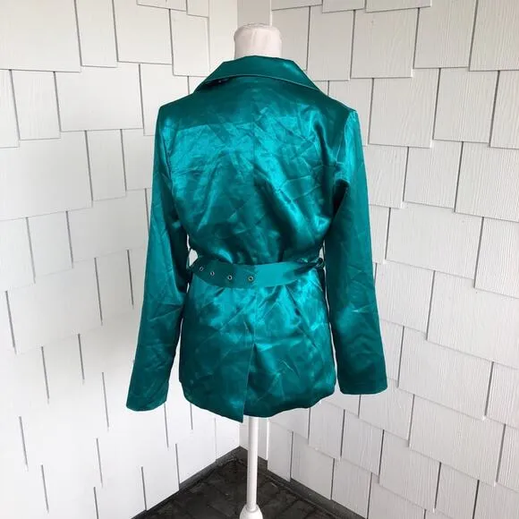 Charlie Holiday Women's Green Satin Belted Double Breasted Quest Blazer sz 4