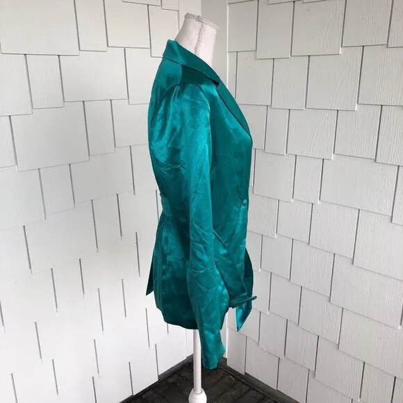 Charlie Holiday Women's Green Satin Belted Double Breasted Quest Blazer sz 4