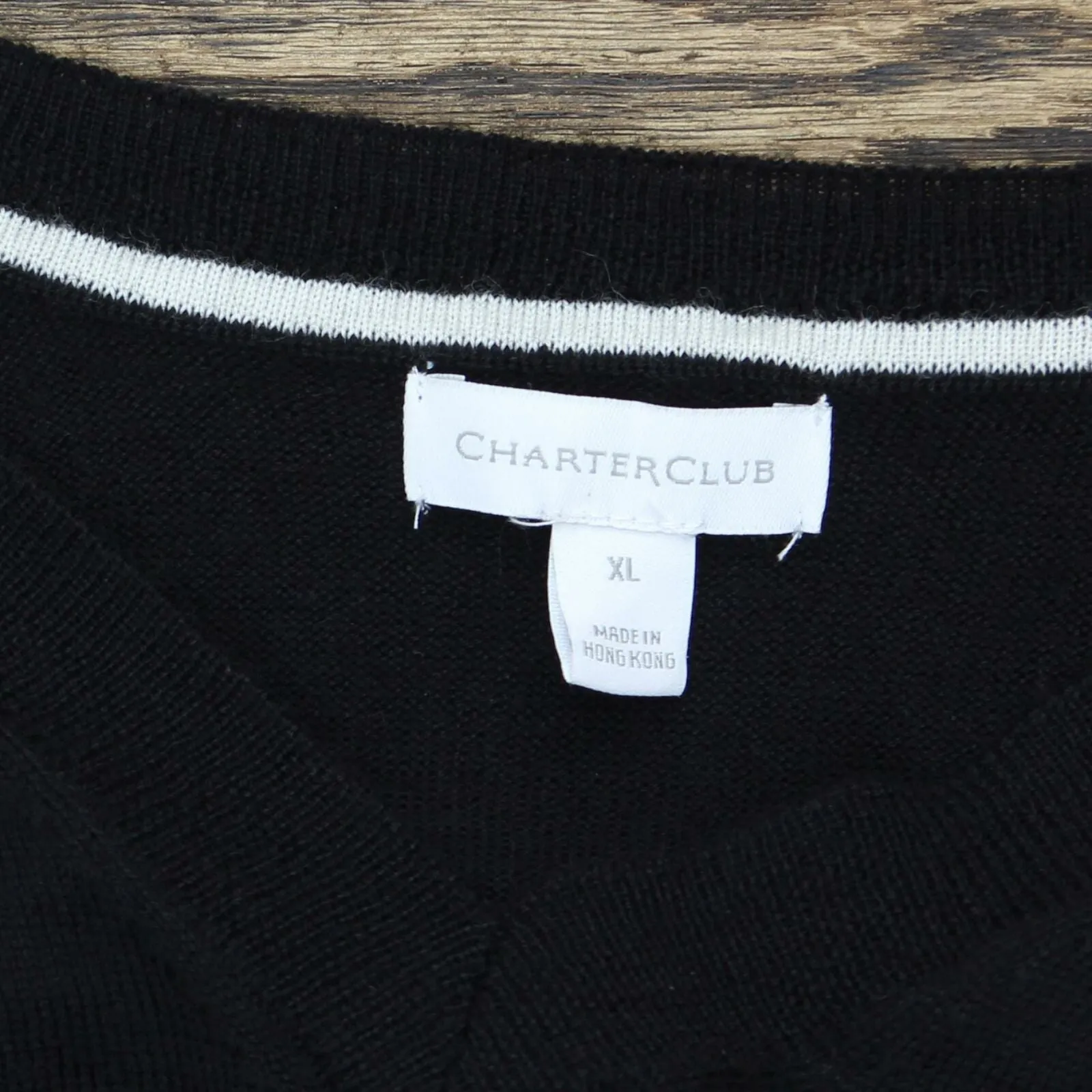 Charter Club Wool Blend V Neck Button-Sleeve Sweater Deep Black XL