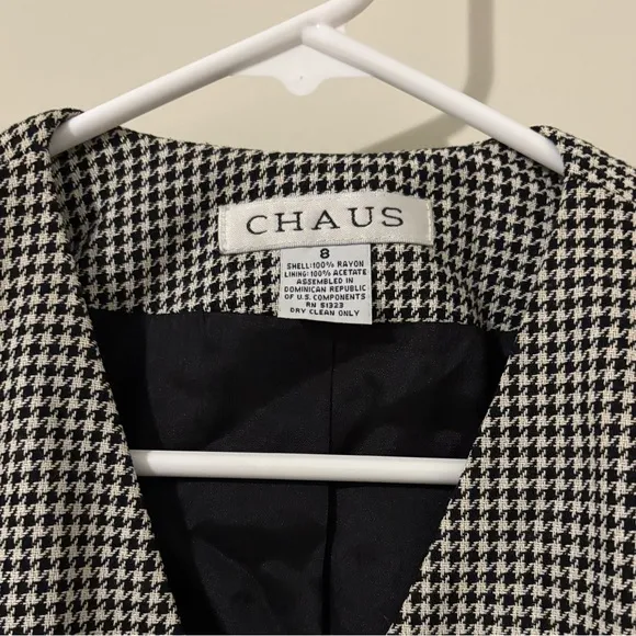 Chaus Women’s Black and White Plaid Checkered Blazer with Gold Buttons