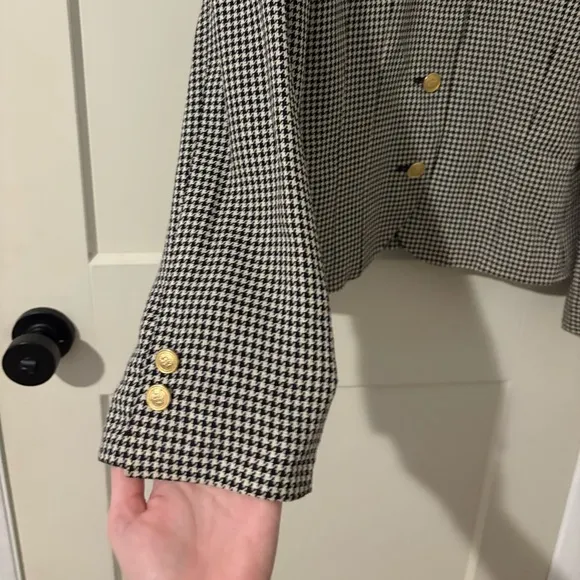 Chaus Women’s Black and White Plaid Checkered Blazer with Gold Buttons