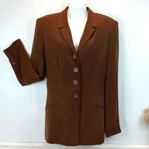 Chelsea Campbell 100% silk chocolate brown button-down blazer (12)