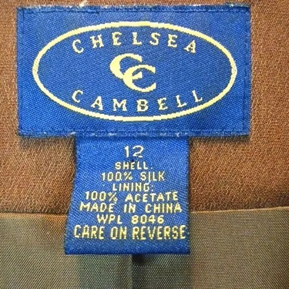 Chelsea Campbell 100% silk chocolate brown button-down blazer (12)