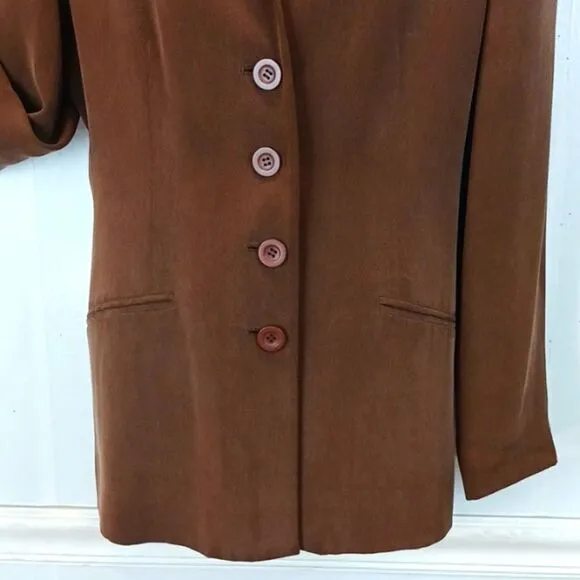 Chelsea Campbell 100% silk chocolate brown button-down blazer (12)