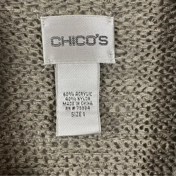 Chico’s Open Front Belted Long Cardigan Sweater Silver Accents Taupe 1/M(8)