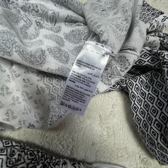 Chico's Womens White Black Paisley Print Open Front Cardigan Sweater Size 2 / L