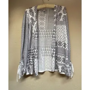 Chico's Womens White Black Paisley Print Open Front Cardigan Sweater Size 2 / L