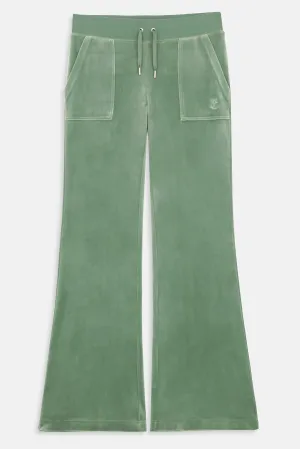 CHINOIS GREEN LOW RISE FLARE CLASSIC VELOUR TRACK PANT