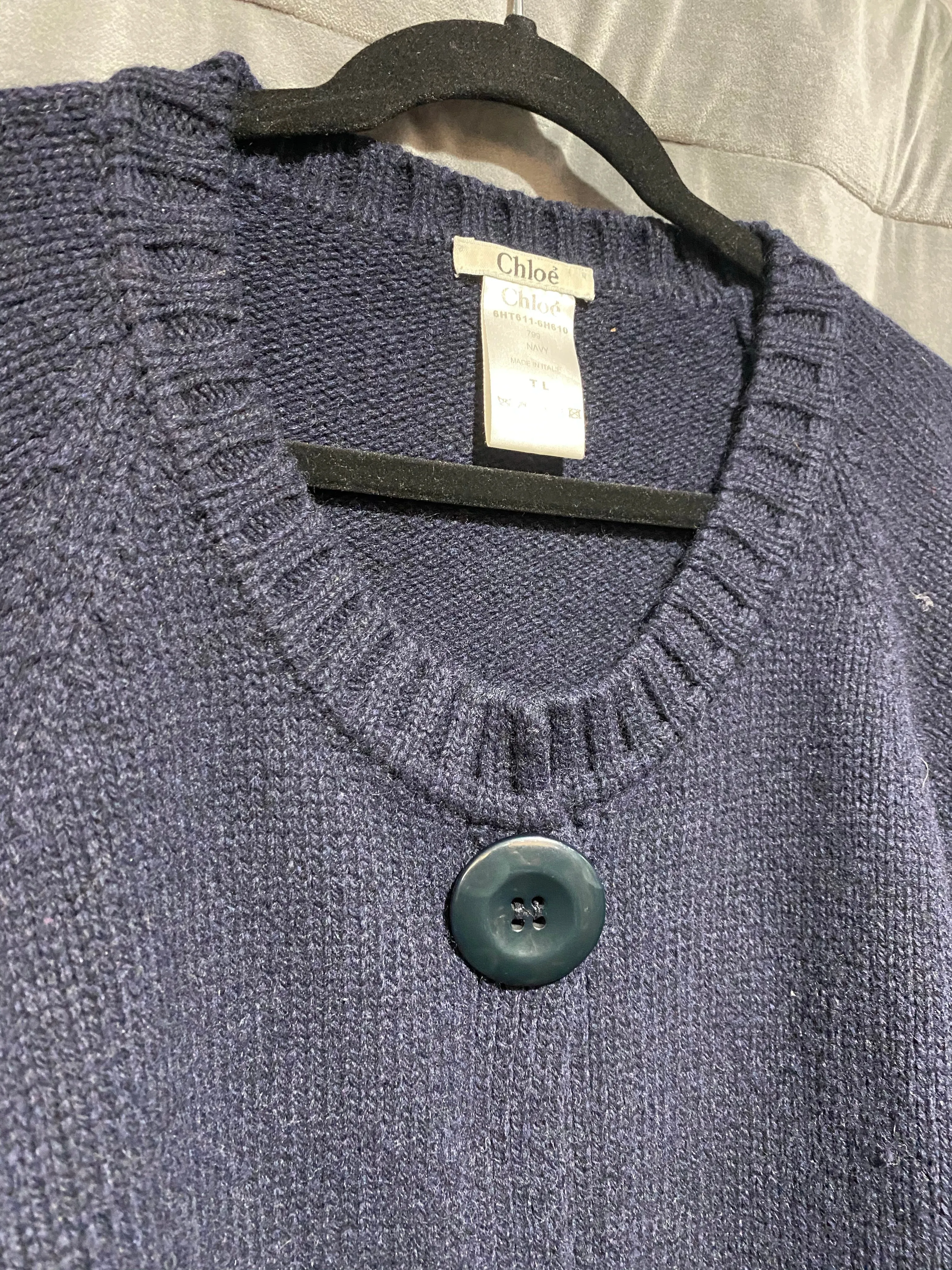 Chloe Navy Wool Cardigan with Oversized Buttons