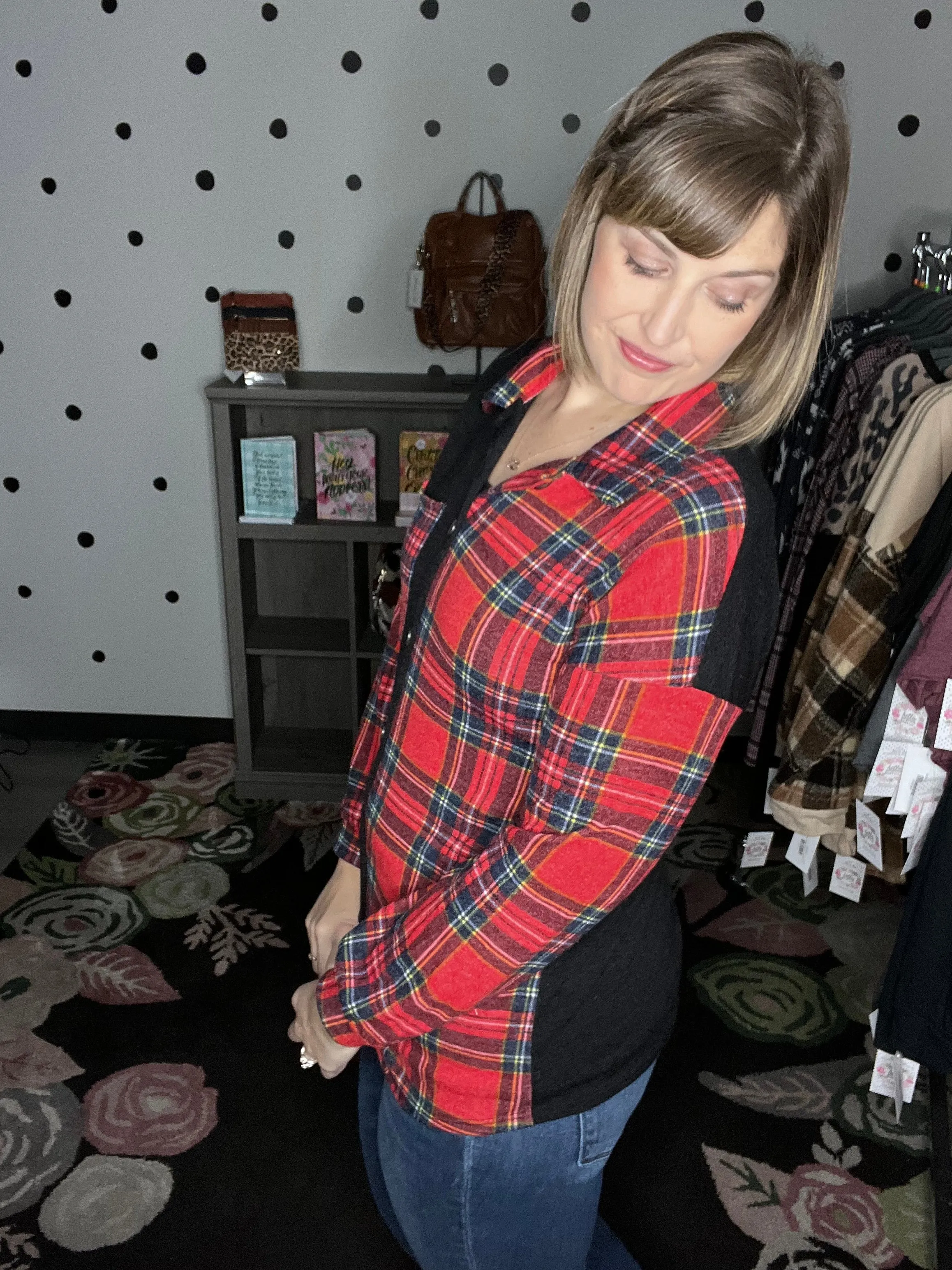 Christmas Plaid Button Up Shacket