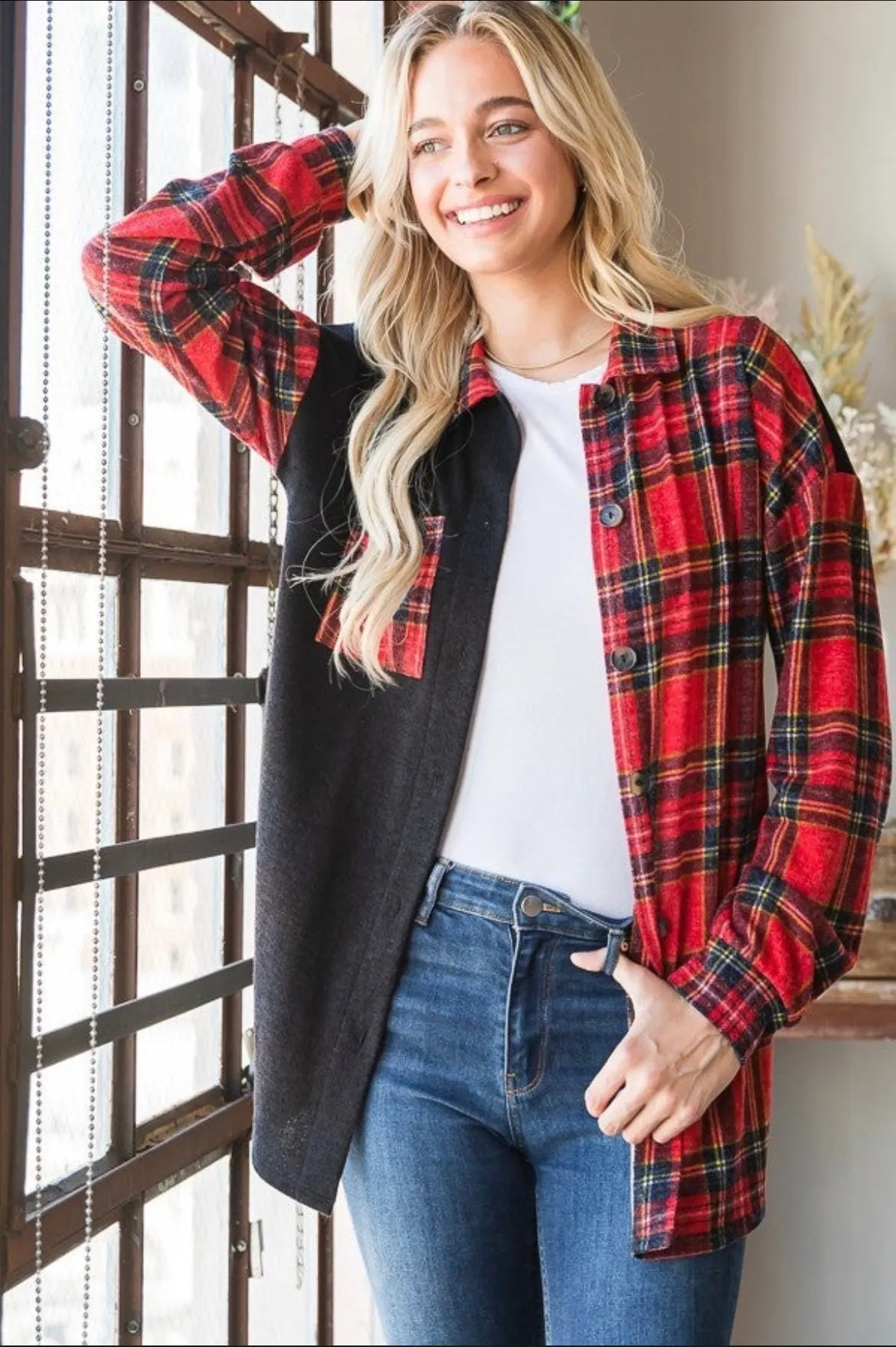 Christmas Plaid Button Up Shacket