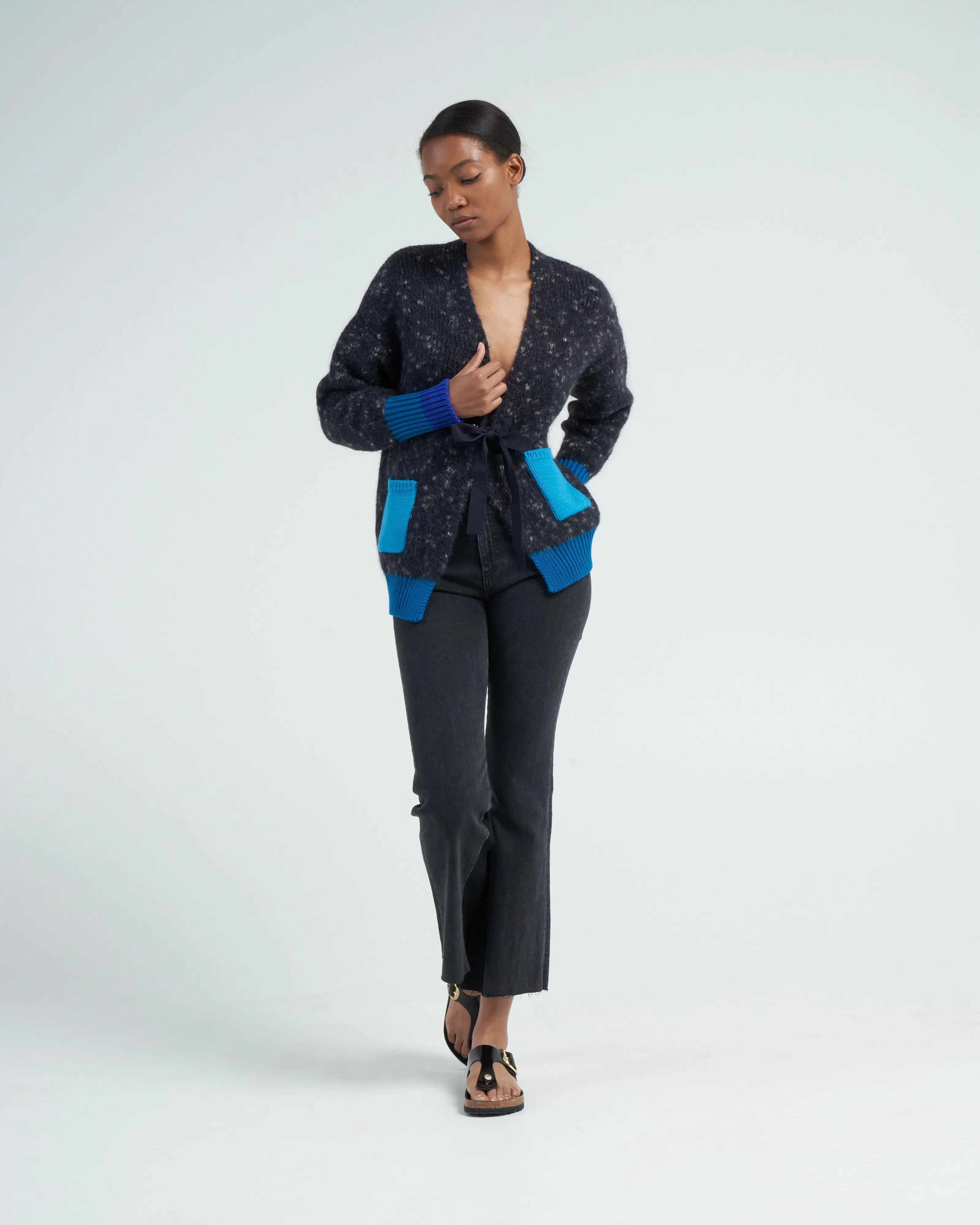 color block cardigan - granite