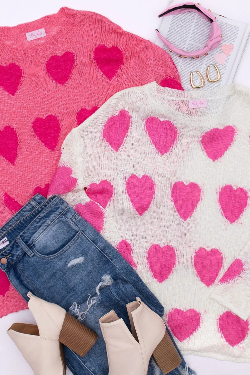 Coral Paradise Sweet Heart Lightweight Knitted Sweater