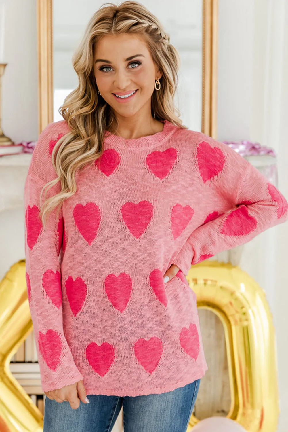 Coral Paradise Sweet Heart Lightweight Knitted Sweater