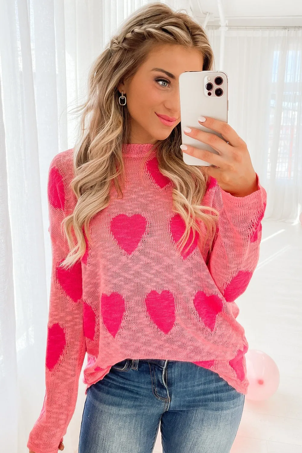 Coral Paradise Sweet Heart Lightweight Knitted Sweater