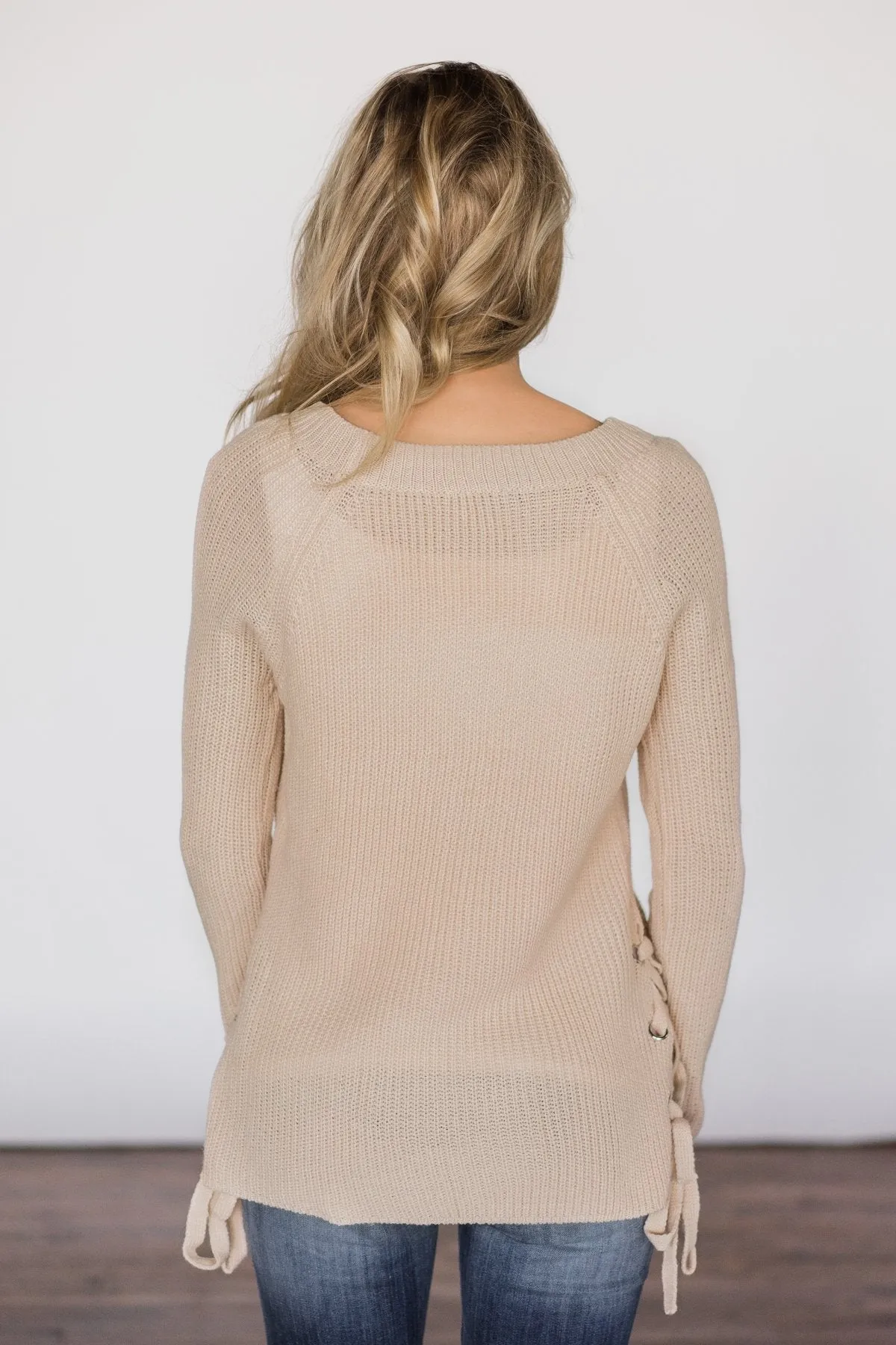 Cream Side Lace Up Top
