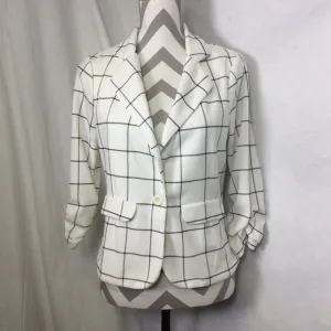 Crescent &amp; Willough White Black Plaid Blazer  Sz M
