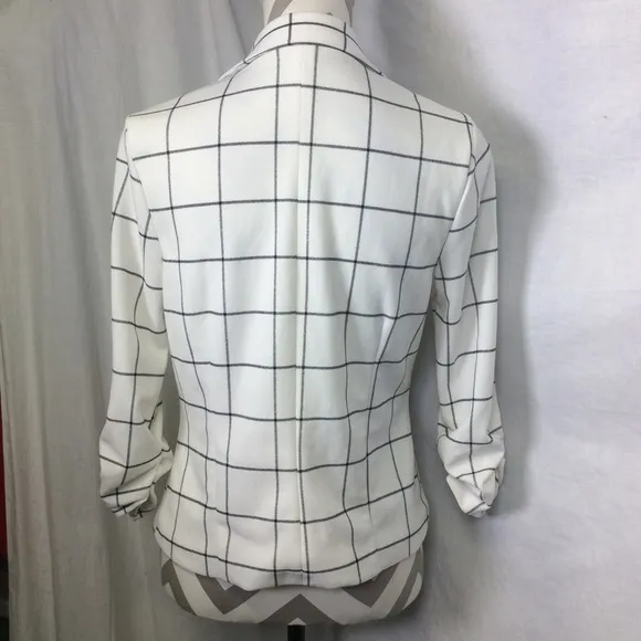 Crescent &amp; Willough White Black Plaid Blazer  Sz M