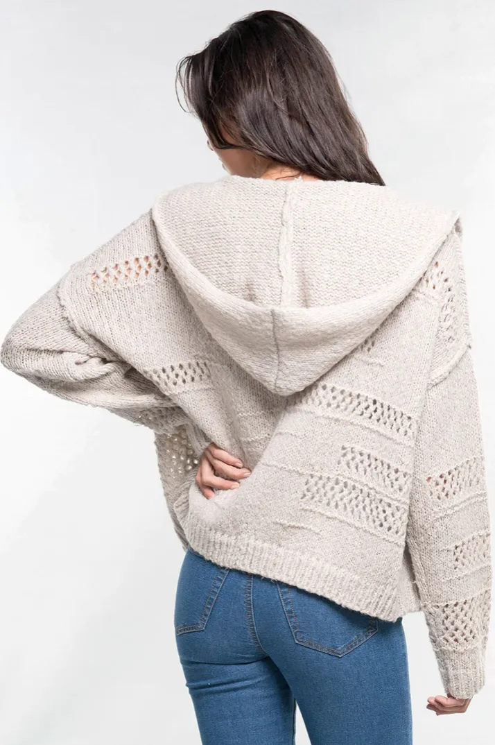 Crochet Stripe Open Front Hoodie