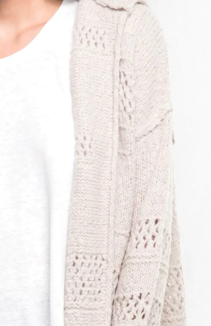 Crochet Stripe Open Front Hoodie