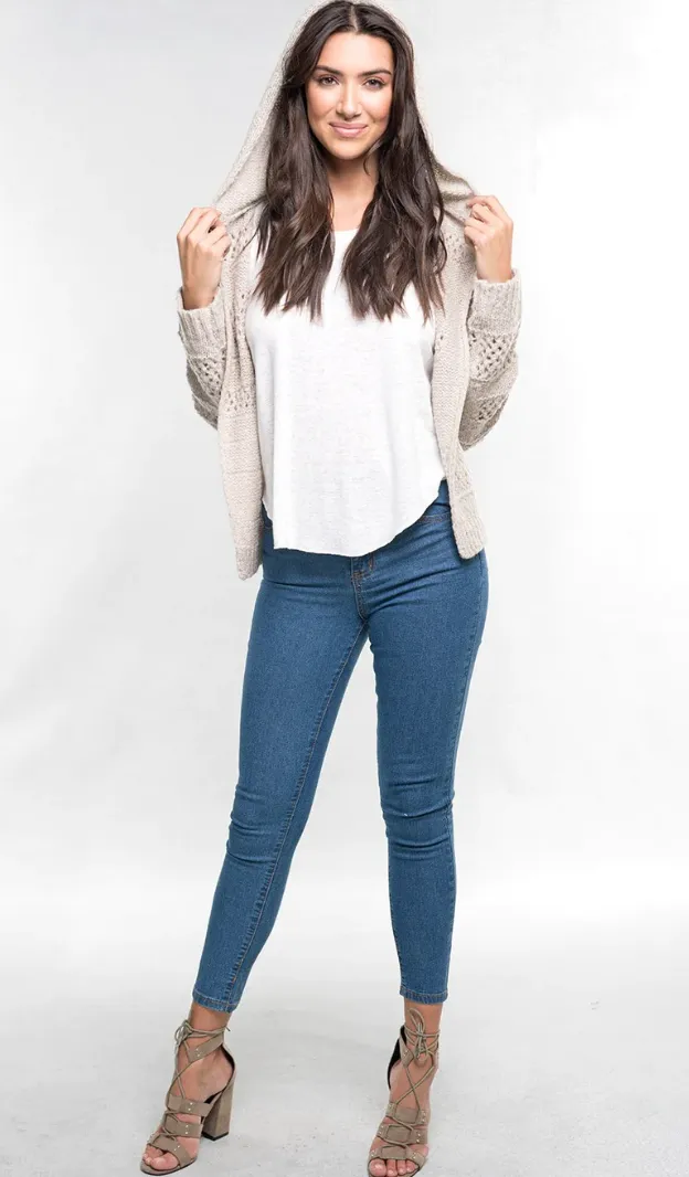 Crochet Stripe Open Front Hoodie