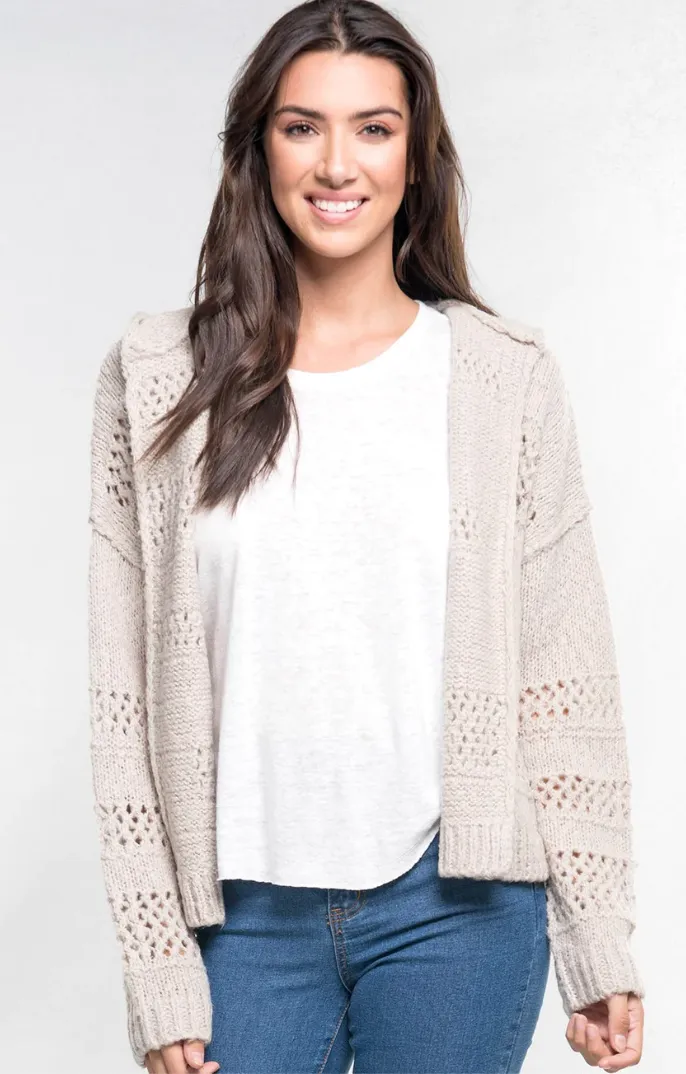 Crochet Stripe Open Front Hoodie