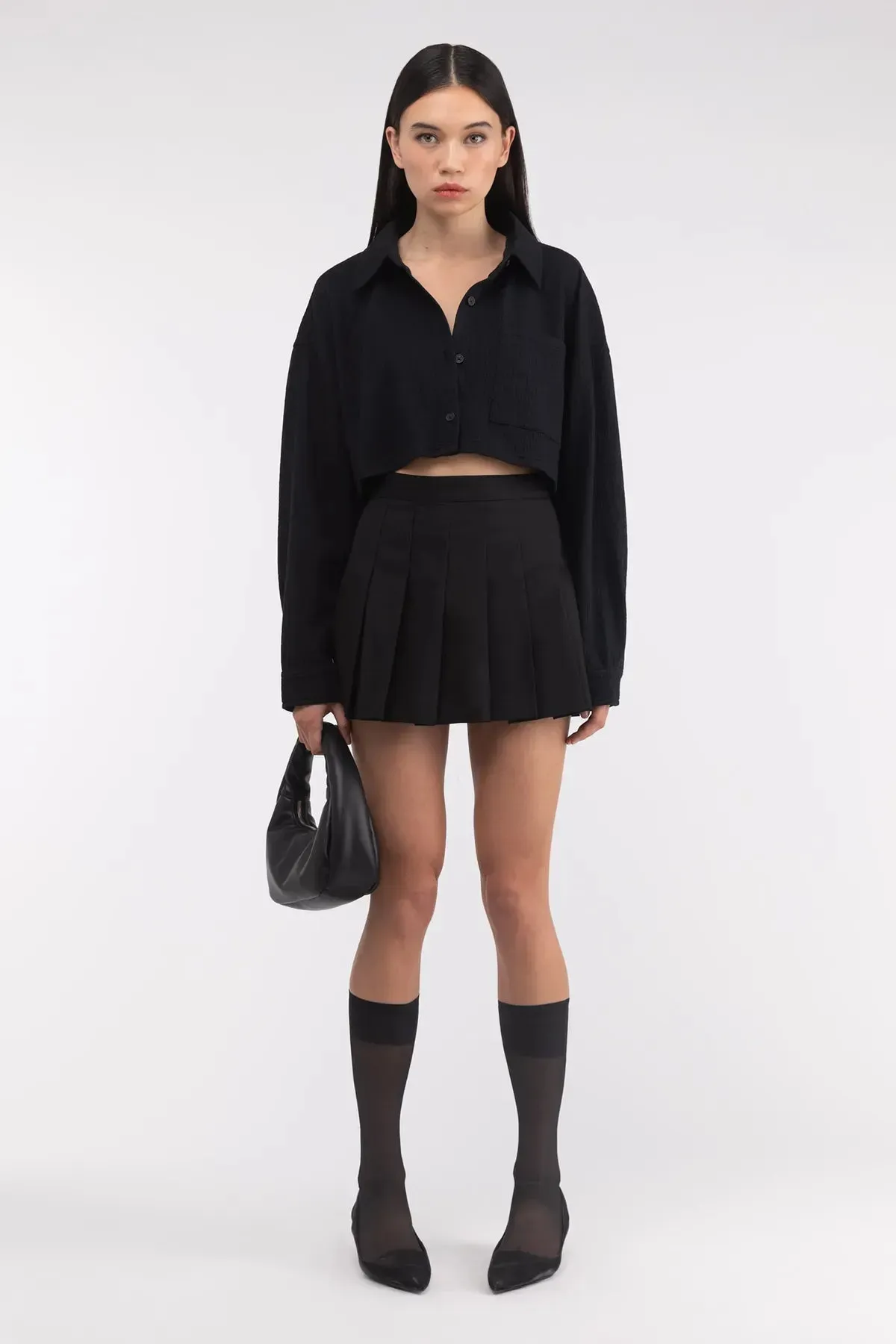 Cropped Oversized Knit Shirt