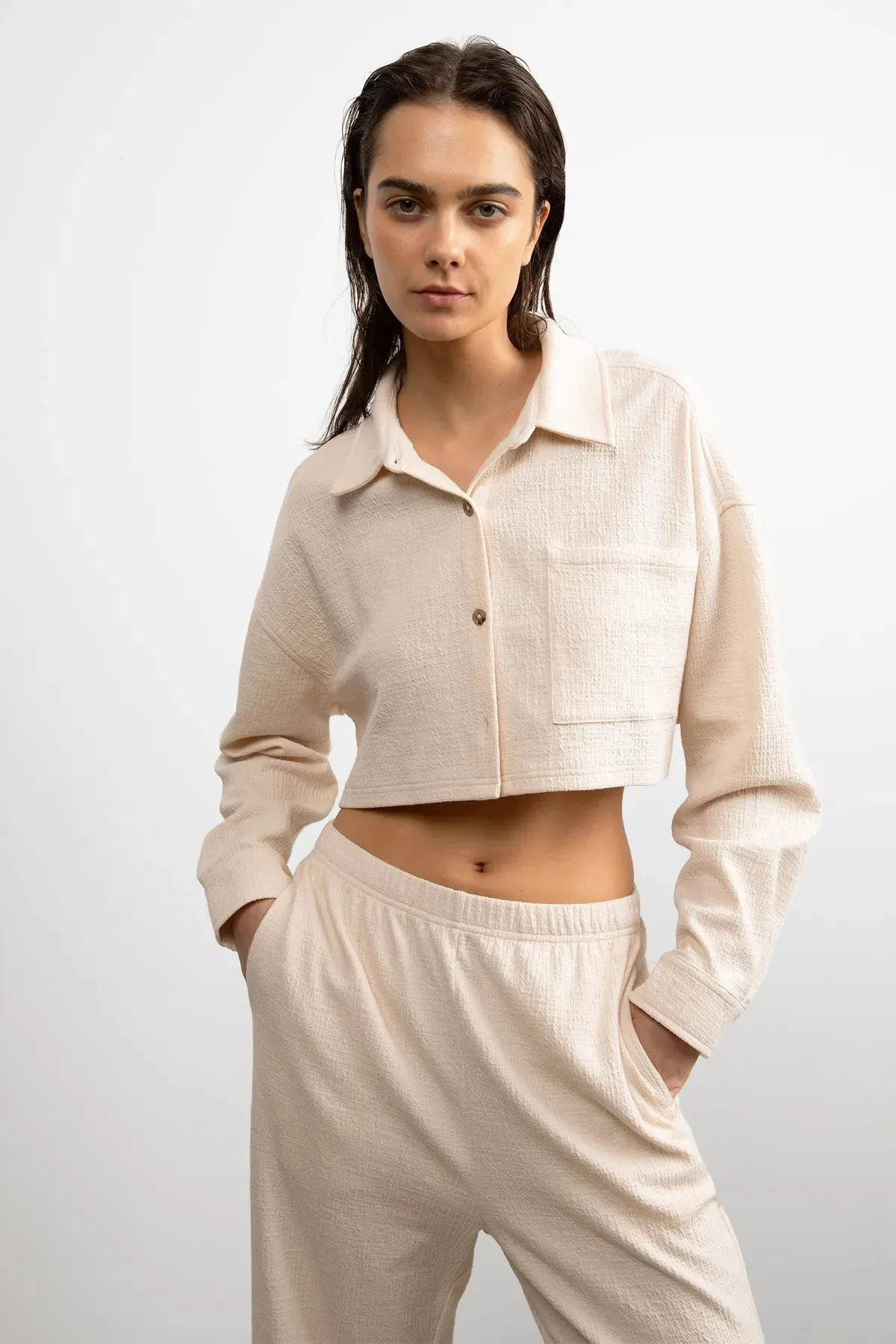 Cropped Oversized Knit Shirt