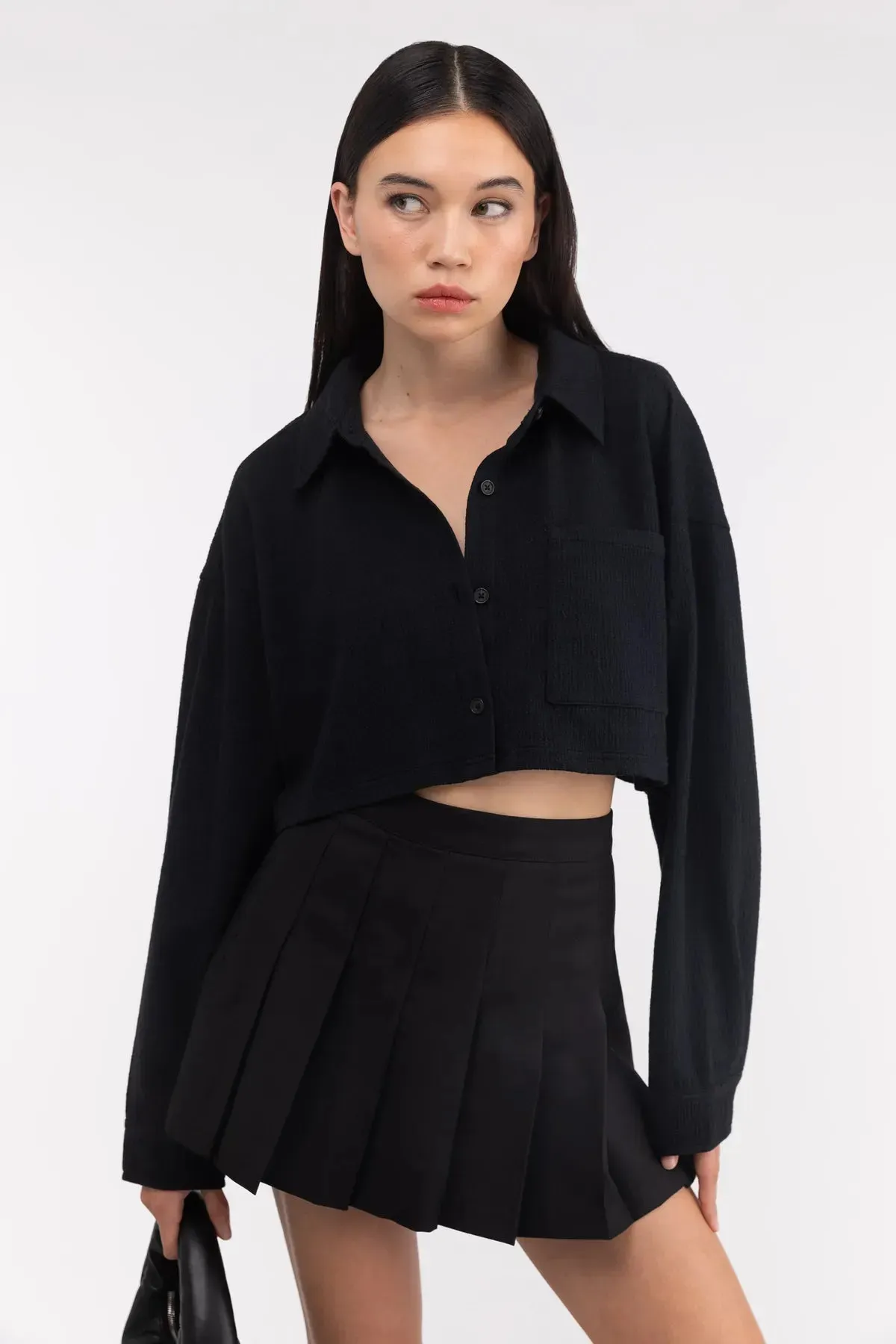 Cropped Oversized Knit Shirt