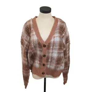 Cupcakes And Cashmere Cardigan Sweater Size XL Pink Pattern Button Up