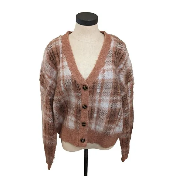 Cupcakes And Cashmere Cardigan Sweater Size XL Pink Pattern Button Up