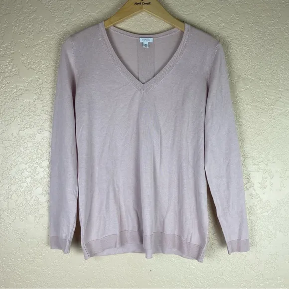 Cuyana M Cotton Silk cashmere v neck Sweater rose pink pullover long sleeve