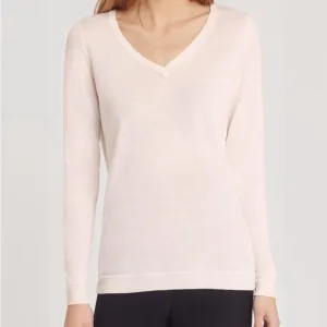 Cuyana M Cotton Silk cashmere v neck Sweater rose pink pullover long sleeve