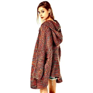 Debut Open Multi Color Midi Cardigan Sweater Black Rainbow Medium Anthropology