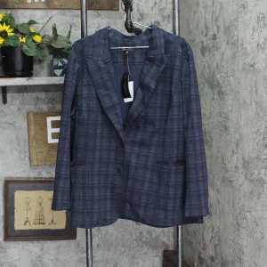 DG2 Womens 2-Button Knit Plus Size Blazer Jacket Coat Gray Plaid 2X
