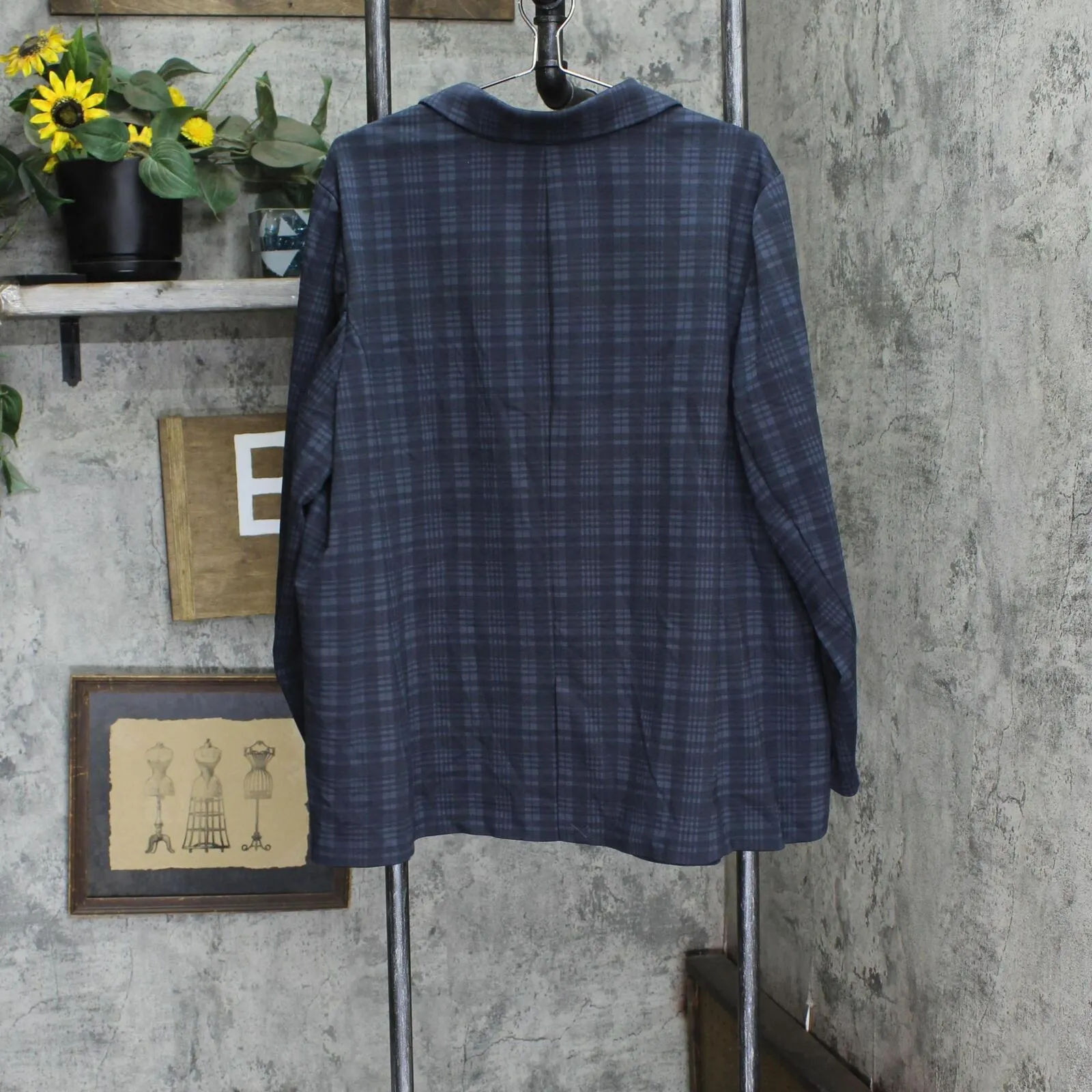 DG2 Womens 2-Button Knit Plus Size Blazer Jacket Coat Gray Plaid 2X