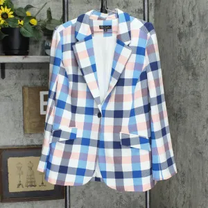 DG2 Womens Stretch Crepe Printed Blazer. 687782 687782 Buffalo Plaid Multi XL