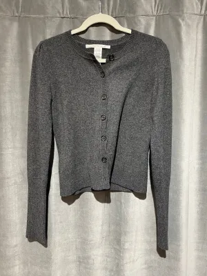 Diane Von Furstenberg Grey Cropped Long Sleeve Button Down Sweater