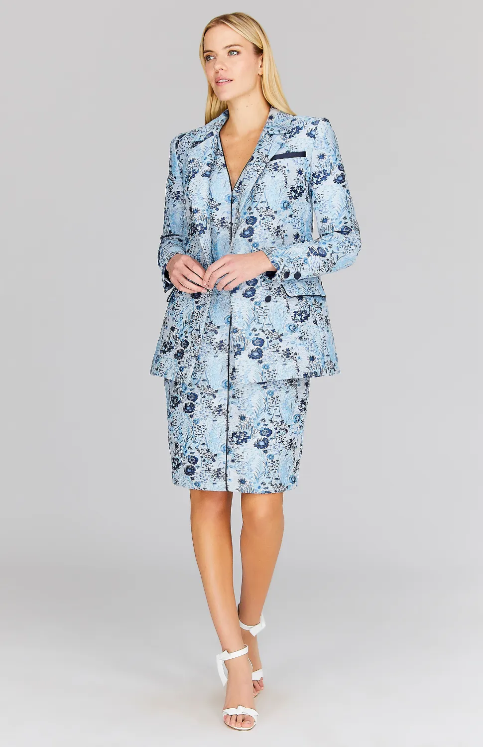 Dimensional Floral Double Breasted Blazer